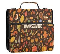 3 Rings Zipper Binder Organizer with Handle Laege Capacity Zippered Portfolio for Middle School Autumn and Thanksgiving Symbols and Elements
