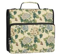 3 Rings Zipper Binder Organizer with Shoulder Strap & Handle Multiple Pockets Portfolio Binder for School Beauty Spring Flowers Oak-Leaf Hydrangea Butterfly and The Bee