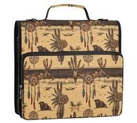 3 Rings Zipper Binder with Shoulder Strap Laege Capacity Zippered Portfolio for Middle School Western Cowboy Dream Catcherss Hats Vast Desert