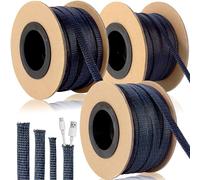 3 Roll 30.5m/roll Braided Cable Sleeving, 6/10/13mm Expandable PET Wire Wrap, Flexible Cable Tidy Sleeve for TV, PC, Home Cinema and Automotive Wiring - Black & Red (Black & Blue)