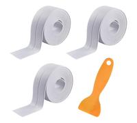 3 Roll Bath Sealant Strip Self-Adhesive,Waterproof Caulk Strip White Sealing Tape for Bathroom,Kitchen,Bathtub,Toilet,Wall Floor,with Sealing Tool,3.2Mx3.8CM Wide,Easy Installation