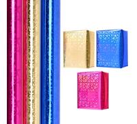 3 Roll Birthday Gift Wrapping Paper Roll, 43CM x 3M Gold, Rose red and Blue Star Suitable Wrapping Paper for Wedding, Valentine's Day, Birthday, Party, Festival Gift Decorations