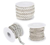 3 Roll Glass Rhinestone Ribbons, Self-Adhesive Crystal Ribbon Roll, Glitter Diamond Belt, Bling Ribbon Sticker Rhinestone Trim for Art Craft Car Party Decoration(Silver)