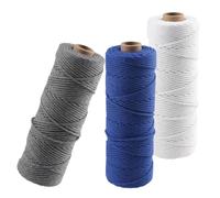3 Roll Macrame Cord 2mm x 100m, Garden Twine, Garden String, Twine String for Crafts, Natural Cotton Rope for Wall Hanging, Plant Hangers (White-Blue-Grey)