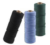 3 Roll Macrame Cord 2mm x 100m, Garden Twine, Garden String, Twine String for Crafts, Natural Cotton Rope for Wall Hanging, Plant Hangers (Black-Blue-Green)