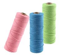 3 Roll Macrame Cord 2mm x 100m, Garden Twine, Garden String, Twine String for Crafts, Natural Cotton Rope for Wall Hanging, Plant Hangers (Pink-Blue-Green)