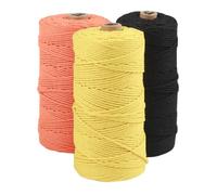 3 Roll Macrame Cord 2mm x 200m, Natural Garden Twine Macrame Rope, Cotton Rope Craft String for Projects, Wall Hanging, Plant Hangers (Orange-Yellow-Black)