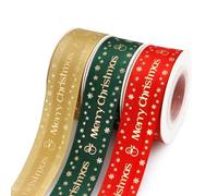 3 Roll Merry Christmas Ribbon Red Green gold tree ribbon for Gift Wrapping Gift Ribbons for Presents Christmas Tree Decorations Xmas Ribbons for Crafting Flower Bouquet Balloons hair 25mm 30 Yard