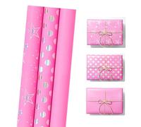 3 Roll Pink Wrapping Paper(43cm x 3m),Gift Wrapping Paper for Girls Birthday,Wedding,Baby Shower Gifts,Barbie Gifts Decorations