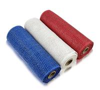3 Roll Poly Burlap Mesh Poly Burlap Deco Blue Red White Mesh Ribbon Mesh Roll Edge Ribbon 10 Inch x 15 feet Poly Decorations Ribbon for Independence Day Patriotic Home Craft Wreaths Decorating