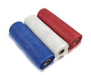 3 Roll Poly Burlap Mesh Poly Burlap Deco Blue Red White Mesh Ribbon Mesh Roll Edge Ribbon 10 Inch x 15 feet Poly Decorations Ribbon for Independence Day Patriotic Home Craft Wreaths Decorating