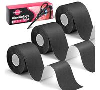 3 Rollen Kinesiologie Tape, Wasserfestes Sporttape Elastisch 5 cm x 5 m Ungeschnitten Sport Tapes mit Schere für Knöchel Handgelenke Knie Schulter Muskeln (Schwarz)