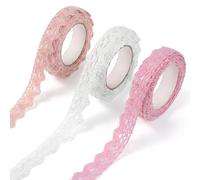 3 Rolls 0.6" Wide 2 Yards Self-Adhesive Lace Tape Lace Ribbon, VintageLace Ribbon Tape DIY Craft Decorative Border Tapes for Arts, DIY Crafts, Scrapbooking, Gifts Decoration, 3 Colors