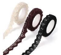 3 Rolls 0.6" Wide 2 Yards Self-Adhesive Lace Tape Lace Ribbon, VintageLace Ribbon Tape DIY Craft Decorative Border Tapes for Arts, DIY Crafts, Scrapbooking, Gifts Decoration, Beige, White, Coffee