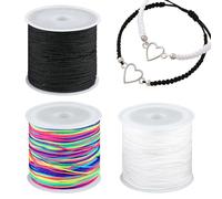 3 Rolls 0.8mm Bracelet String, 135m Nylon Beading Cord for Jewelry Making, Non Stretch Craft String for Bracelets Necklaces DIY Beading Crafts, Black White Rainbow Cord