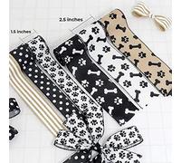 3 Rolls 1.5'' and 3 Rolls 2.5" Doggy Paw Print & Bones Ribbon(30 Yards), Dog Lover Wired Edge Linen Ribbon,Stripes , Polka Dots Ribbons for Floral Arrangements, Packages and Home Decor.