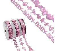 3 Rolls 15 Yards Baby Shower Ribbon for Crafting Sewing, 0.7 Inch Bear Foot Print Ribbon for Gift Wrapping, Pink Gender Reveal Ribbons for Baby Shower Birthday Decorations