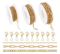 3 Rolls 18K Gold Plated Golden Chains Bulk Stainless Steel Chains - Metal Figaro Cable Paperclip Chain with Lobster Claw Clasps Jump Rings for Bracelet Necklace Jewelry Making