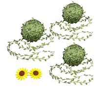 3 Rolls 20m Artificial Ivy Leaf Ribbon Fake Olive Green Vines Trim Jungle Garland with Sunflower Felt Applique for Rustic Wrapping Wedding Home Garden Decoration Craft Supplies