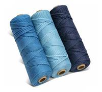 3 Rolls 3mmx100m Cotton Macrame Cord, 4 Strand Twisted, 3mmx300m Natural Cotton Cord for Wall Hanging, Plant Hangers, Knitting, DIY Crafts, Weaving Decoration (Light blue+blue+deep blue)