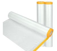 3 Rolls 4M x 20M Plastic Dust Sheet for Decorating, Self-Adhesive Painting Drop Film, Waterproof & Tear Resistant Polythene Sheeting, Transparent Masking Film for Painting Furniture Floor Covering