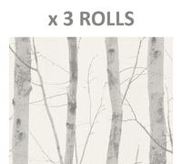 3 Rolls Birch Tree Wallpaper Silver White Grey Textured Vinyl Glitter Tropical