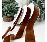 3 Rolls Brown Christmas Velvet Ribbon for Xmas Bow Making, Rustic Wreath Garland Decor, Gift Wrapping, Bouquets Bundling, DIY Crafts, Wedding Party Favors, 3 Sizes- Total 30 Yards (Coffee)