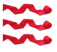 3 Rolls Chiffon Silk Ribbon, 1.5" x 5.5yd Handmade Fringe Soft Ribbon for Wedding Bridal Bouquets, DIY Crafts, Photography, Halloween, Thanksgiving, Christmas Day (Red)