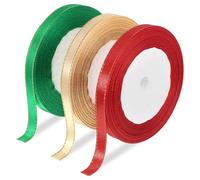 3 Rolls Christmas Ribbon Set, 75 Yards Red Green Gold Satin Ribbon with Gold Edges, Thin Gift Wrap Ribbons for Craft, Wrapping, Xmas Decorations, Valentine Holiday Ribbons