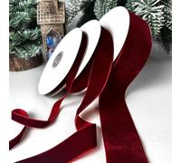 3 Rolls Christmas Vintage Velvet Ribbon for Xmas Bow Making, Rustic Wreath Garland Decor, Gift Wrapping, Bouquets Bundling, DIY Crafts, Wedding Party Favors, 3 Sizes- Total 30 Yards (Burgundy)