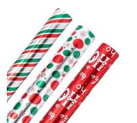 3 Rolls Christmas Wrapping Paper, 43cm × 3m Per Roll, Metallic Foil-Coated Aluminium Paper Xmas Gift Wrap, for Holiday Presents, Secret Santa, New Year Party