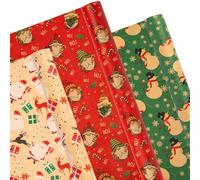 3 Rolls Christmas Wrapping Paper Roll 10m x 43cm Luxury Vintage Recyclable Kraft Xmas Wrapping Paper for Christmas Presents, Traditional Santa Red Green Xmas Gift Paper Rolls for Kids Adults