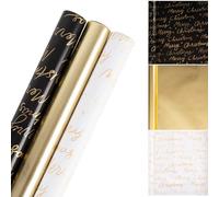 3 Rolls Christmas Wrapping Paper Roll 43cm x 3m Long Recycled Brown Xmas Wrapping Paper Rolls, Gold Luxury Gift Wrapping Paper for Christmas Women Adult Presents Gifts Crafts Kraft Wrapping Paper