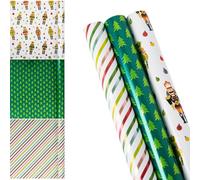3 Rolls Christmas Wrapping Paper Roll 43cm x 3m Long Recycled Kraft Xmas Wrapping Paper Rolls, ECO Green White Paper Gift Wrapping Paper for Christmas Kids Adult Gifts Crafts Present Wrapping Paper