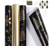 3 Rolls Christmas Wrapping Paper Rolls Reversible Christmas Wrapping Paper Rolls Metallic Foil Snowflake Christmas Tree Vintage Christmas Wrapping Paper for Christmas Gift