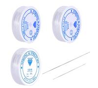 3 Rolls Clear Elastic Bracelet String, 0.6mm 0.8mm 1mm Elastic Bead Thread Transparent Strong Stretchy Crystal String Stretch Line with 2 Bead Needle for DIY Craft Jewellery Making Necklace Beading