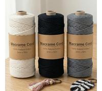 3 Rolls Cotton Macrame Cord 3mm x 50m, 100% Natural Cotton Rope String, Braided Thick Yarn for Plant Hangers Wall Hangings Bags Craft Knitting, Red/Orange/Yellow