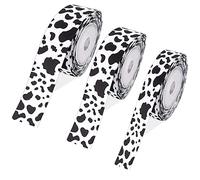 3 Rolls Cow Print Ribbon - 15 Yards, Cow Spot Pattern, Animal Print, Black and White for DIY Crafts, Gift Wrapping, Party Decorations (3 Sizes Mix)