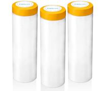 3 Rolls Dust Sheet Rolls, 2.4m x 20m Pre-Taped Plastic Masking Film, Painting Drop Film with Self-Adhesive Tape, Dust-Proof & Waterproof, Transparent Masking Film for Painting, Decorating, Covering