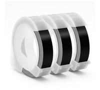 3 Rolls Embossing Label Tape 9 mm Black Self-Adhesive 3D Embossing Tape with White Text, Compatible with Omega Junior Embossing Device. 3 m Long Per Roll, Ideal for Labelling and Labelling