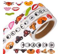 3 Rolls Eye Nose Mouth Stickers for Boy Girl Party Crafts | Black and White Style, Smooth Plastic and Paper Mix, for Paper Cups, Plates, Birthdays or Halloween