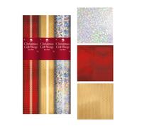 3 Rolls Holographic Christmas Gift Wrap Silver Red Gold 2m x 70cm