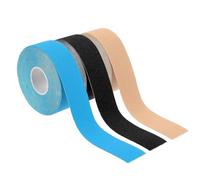 3 Rolls Kinesiology Tape, 2.5cm x 5m Elastic Sports Tape, Waterproof Muscle Support Bandage for Muscle Pain Relief (Black, Light Blue, Skin Tone)