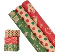 3 Rolls Kraft Gift Wrapping Paper, 43cm*3M Red Green Christmas Wrapping Paper Roll Print with Dots for Xmas, Birthday, Party, Wedding, Baby Shower,Festival Gift Decorations