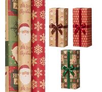 3 Rolls Large Kraft Gift Wrapping Paper, 76cm x 4m Recyclable Christmas Wrapping Paper for Christmas Party Gift Decoration