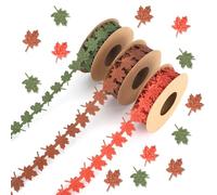 3 Rolls Maple Leaf Fall Ribbon, 15 Yards Thanksgiving Ribbons Brown Orange Green Fabric Maple Autumn Trim Embellishment for DIY Crafts Gift Wrapping Seasonal Decor Harvest Festival Supplies