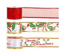 3 Rolls of Printed Christmas Ribbons 2.7m Grosgrain Ribbon Set for Christmas Gift Box Wrapping Sewing Hair Banding Decoration DIY Art and Craft