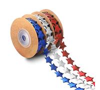 3 Rolls Patriotic Fabric Decor Ribbons 4th of July Faux Leather Craft Ribbons Red White Blue Stars Shaped Ribbon for Independence Day Party Decoration Gift Wrapping Outdoor Hanging Supplies 15 Yards