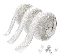 3 Rolls Pearl Rhinestone Ribbon Self Adhesive Pearl Bedazzling Strips Bling Rhinestone Strips Crystal Diamond Strip Pearls Trim Stickers for DIY Crafts Phone Wedding Birthday Party Decor (3 Sizes)