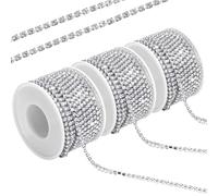 3 Rolls Rhinestone Chain Trim, DIY Craft Supplies, 33 Yards Total, White Crystal Claw Cup Chain, Sew on Trims, Bling Strings for Jewelry Making, Clothing, Accessories (10 Yards Each)